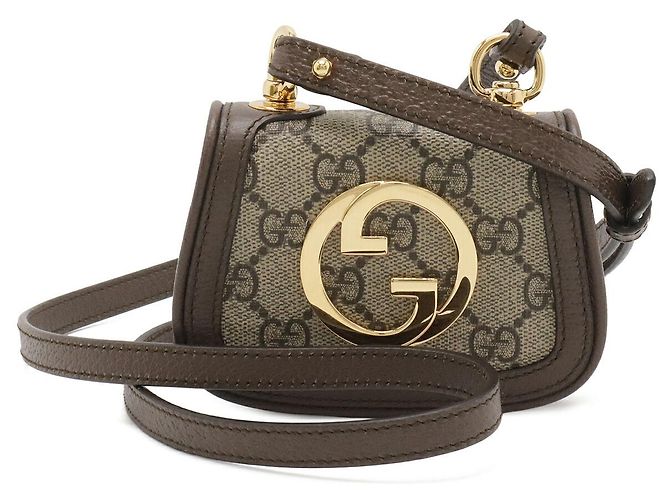 Borsa a tracolla Gucci Blondie Interlocking G GG Supreme Marrone Beige