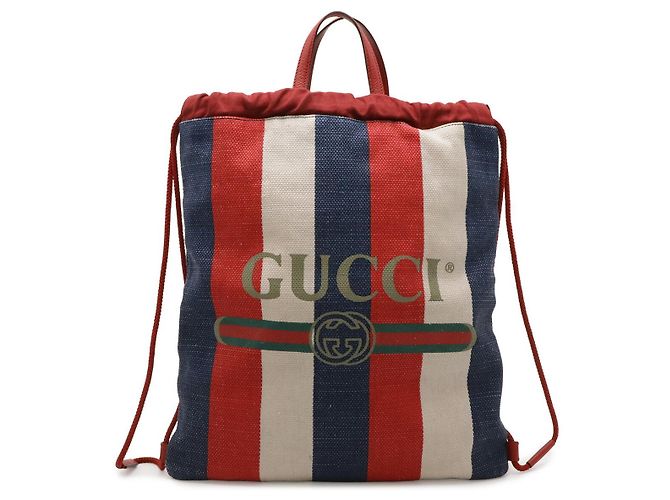 Gucci Canvas Leather Tricolor Drawstring Rucksack Rot