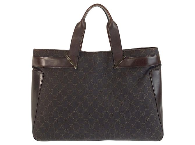 Bolsa Tote de lona GG marrom e couro Gucci
