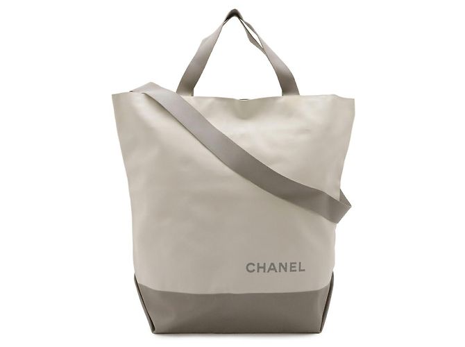 Chanel Nylon Logo 2WAY Tote Bag Grau