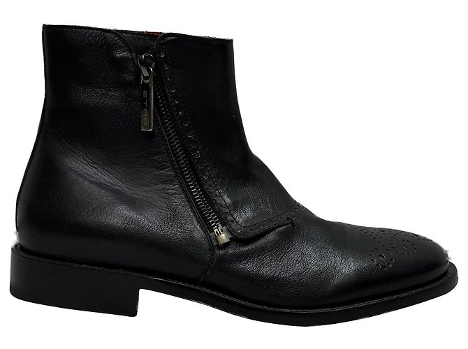 Etro Ankle Boots in Black Leather Green