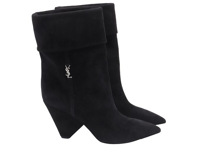 Bottines à talon compensé Niki 85 en daim noir Saint Laurent