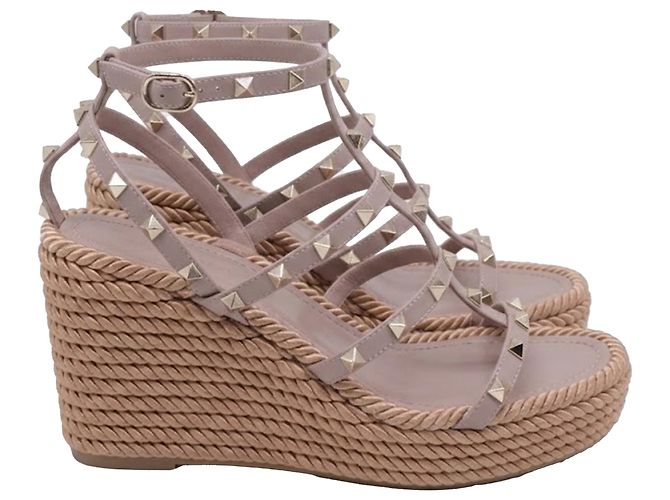 Valentino Garavani Espadrilles con zeppa Valentino Rockstud Torchon 105 in pelle rosa Marrone