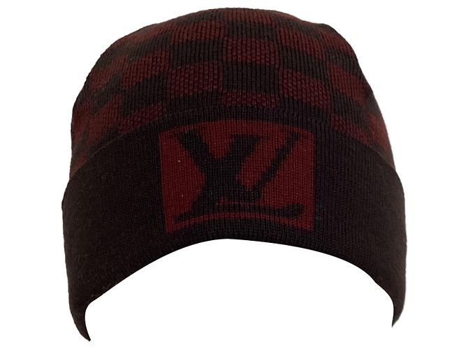Berretto Louis Vuitton Damier in lana bordeaux Rosso Bordò