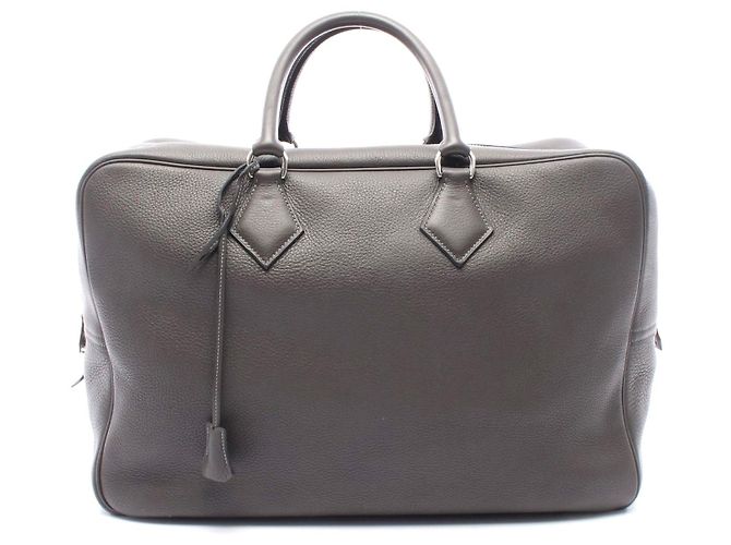 Hermès Bolsa Boston Plume 45 de couro Hermes Cinza