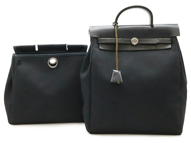 Hermès Hermes Herbag A Dos PM Canvas Leather Backpack Black