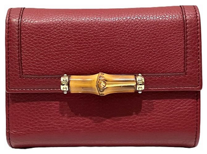 Bamboo Carteira trifold de couro com detalhe em bambu Gucci Marrom