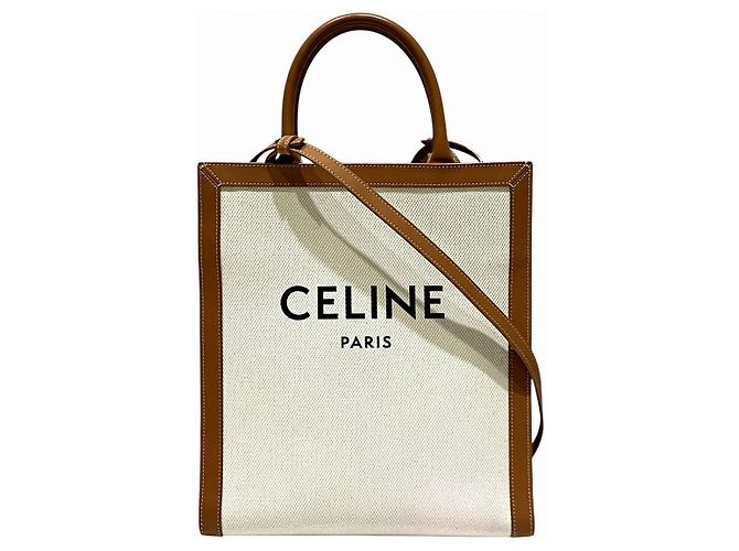 Céline CELINE Vertikaler Cabas Small Canvas Leather Tote Bag Weiß