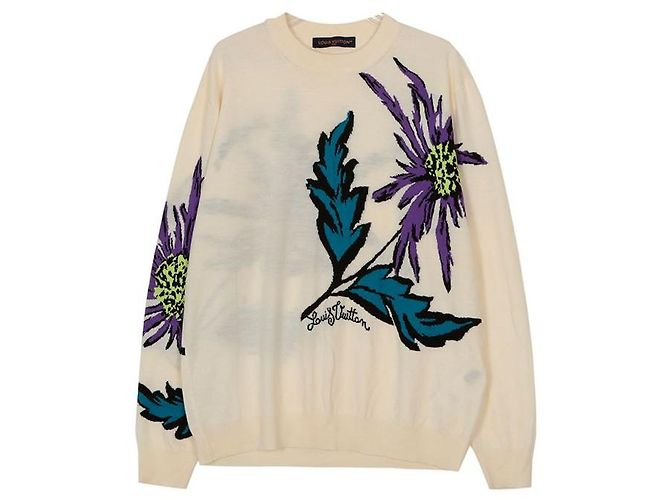 Louis Vuitton Tussle Intarsia Strickpullover Größe XXL Weiß