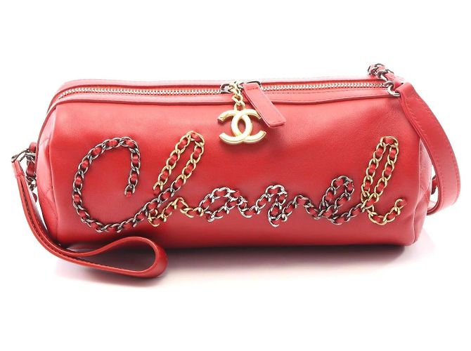 Borsa a tracolla bowling in pelle Chanel Rosso