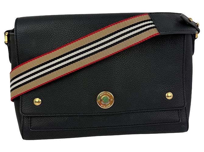 Borsa a tracolla Note in pelle di vitello granulata nera Burberry Nero