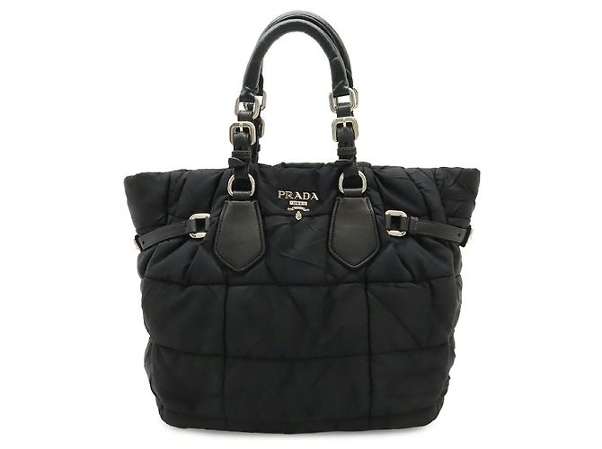 Prada Nylon-Leder-Logo-Tote-Bag Schwarz