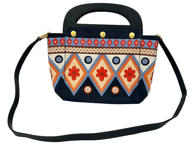 Borsa Tory Burch 2017 Appliqué Bermuda in scamosciato blu navy Multicolore