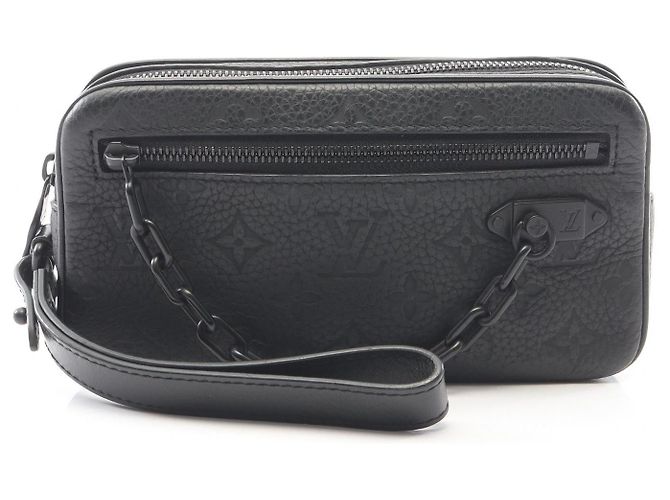 Louis Vuitton Pochette Volga Monogram Taurillon Clutch Bag Schwarz