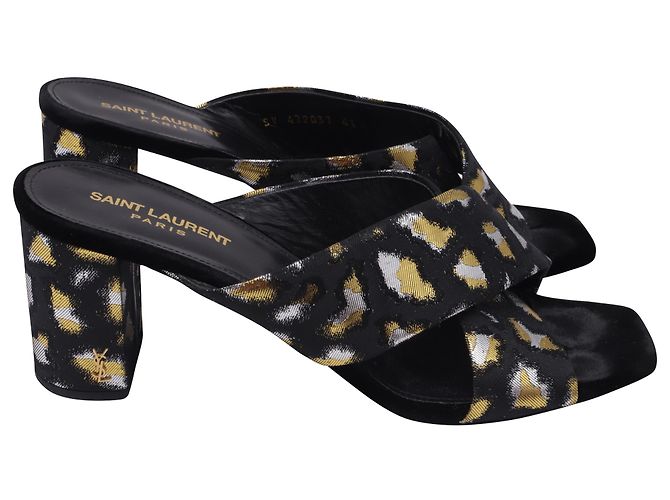 Yves Saint Laurent Saint Laurent gemusterte Mules mit Absatz aus schwarzem Satin