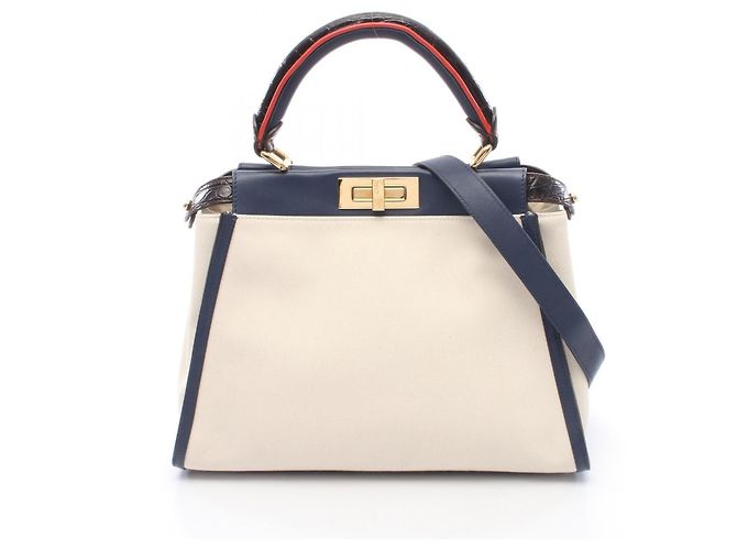 Bolsa de mão 2way Fendi Peekaboo em canvas e couro Branco