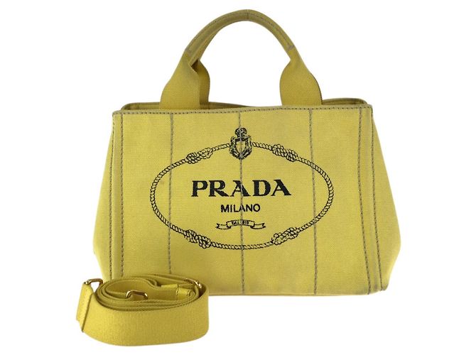 Prada Canapa Canvas 2way Tote Bag Yellow
