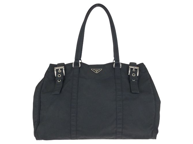 Tote Sac cabas Prada Nylon Tessuto Triangle Logo Noir