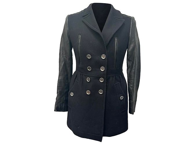 Burberry Brit Double-Breasted Coat in Black Wool