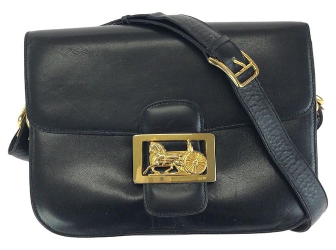Céline Celine Leather Shoulder Bag Black