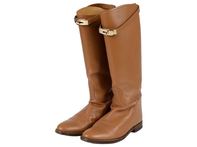Hermès Kelly Jumping Langstiefel Größe Braun