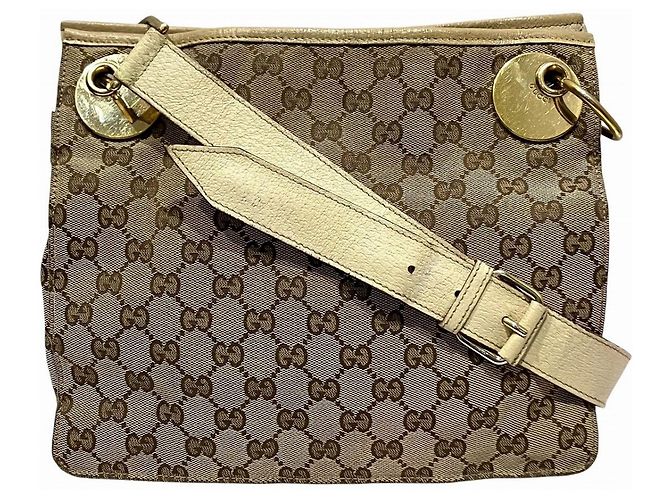 Bolsa de ombro Gucci GG Canvas e couro Marrom Bege