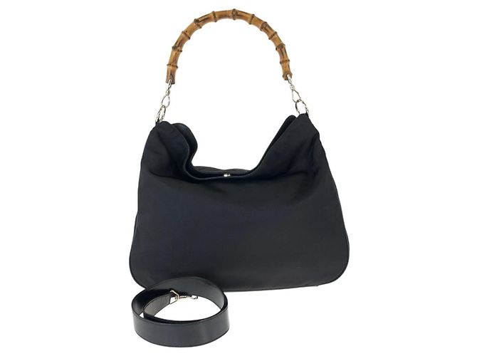 Gucci Bamboo Nylon Handtasche 2way Schwarz