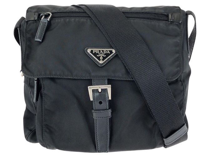 Borsa a tracolla Prada in nylon e pelle Tessuto con logo triangolo Nero
