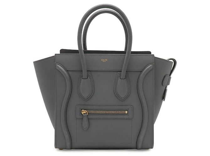 Céline Celine Luggage Micro Shopper Tote Bag aus Leder Grau