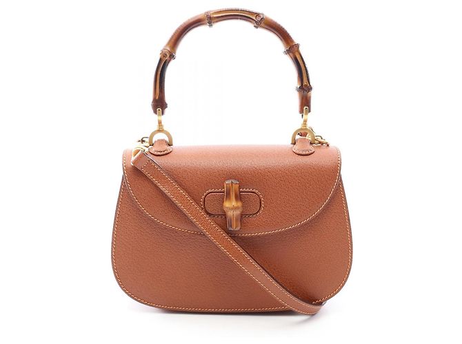 Gucci Bamboo 2way Leather Handbag Brown