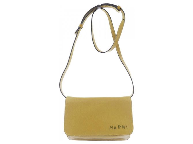 Bolsa de couro de bezerro Marni Marni Mending Logo Amarelo