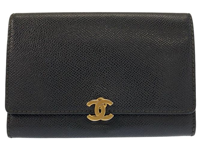 Cartera compacta de cuero Chanel Negro