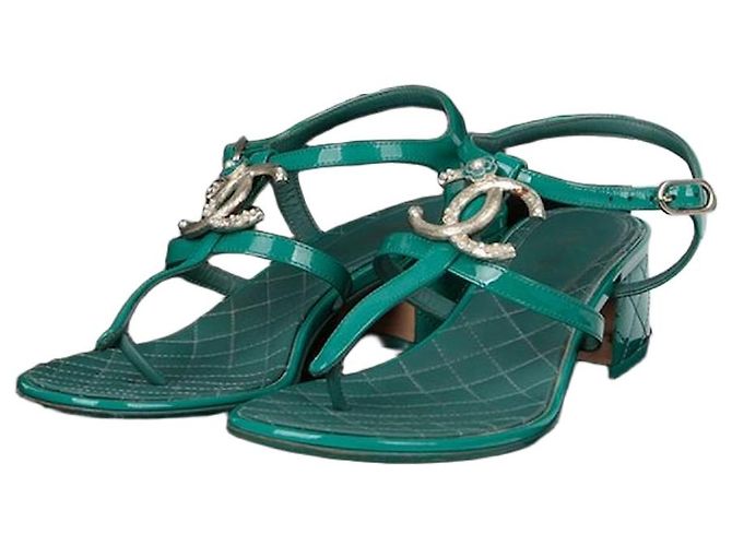 Chanel Cc Logo Strap Sandals Size Green