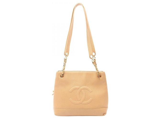 Bolsa Tote CHANEL Coco Mark em couro de vitelo granulado Marrom Bege