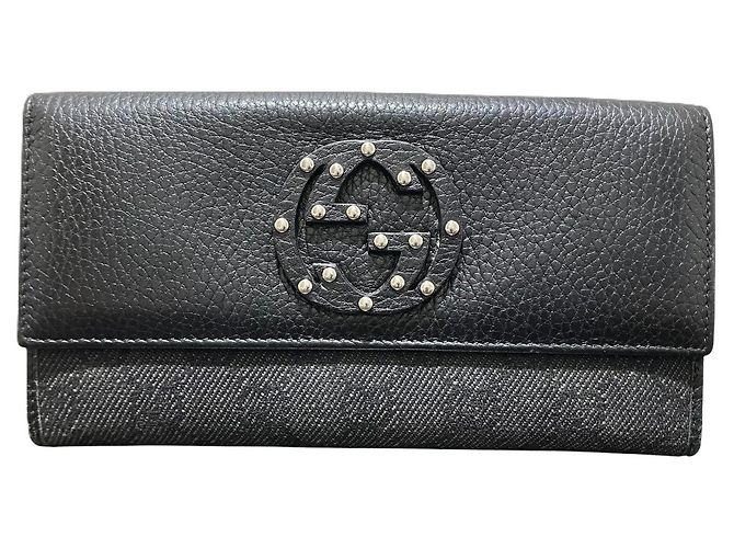 Gucci Interlocking G Leather Long Wallet Black