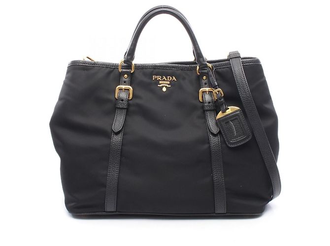 Borsa a 2 modi in nylon e pelle Prada Nero