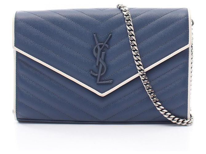 Yves Saint Laurent Borsa a tracolla Cassandra Classic in pelle Saint Laurent Paris Blu 