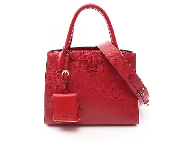 Borsa a 2 vie in pelle Saffiano monocromatica Prada Rosso