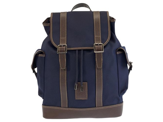 Longchamp Boxford Canvas Leather Backpack Blue