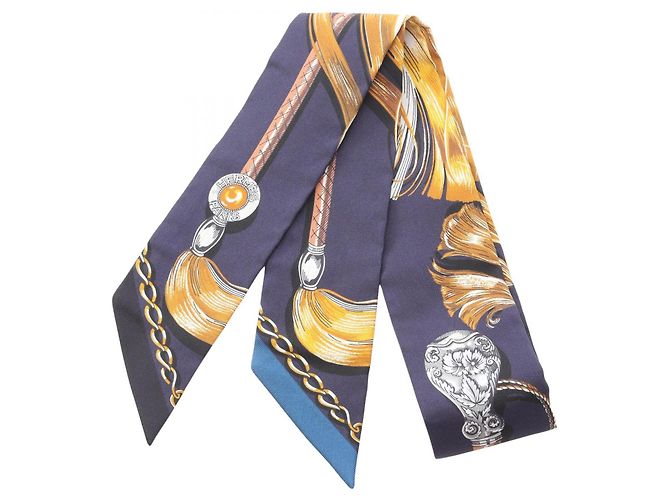 Sciarpa in seta Hermès Twilly Cavalcades Blu 