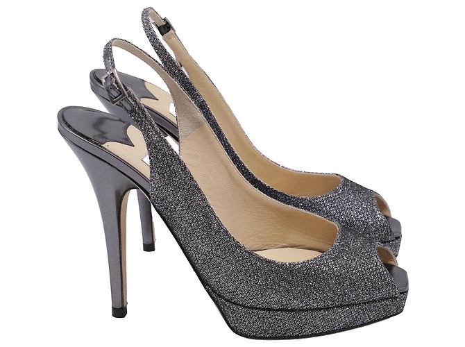 Décolleté slingback con punta aperta Jimmy Choo in glitter argento Metallico