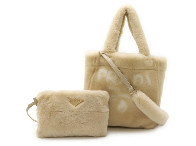 Borsa 2way SPUGNA in shearling Prada Beige