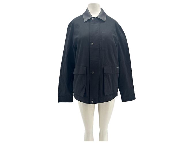 Calvin Klein Giacca in cotone nera con collo in pelle Nero