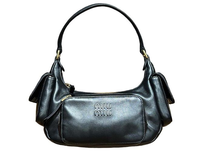 Borsa Hobo in pelle nera Miu Miu Nero