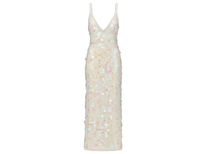 Autre Marque Maxikleid aus Wolle mit Paillettenbesatz The White Edit Collection Christopher John Rogers Weiß Mehrfarben