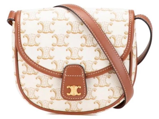 Céline Bolso Bandolera Celine Triomphe Canvas Castaño Beige 