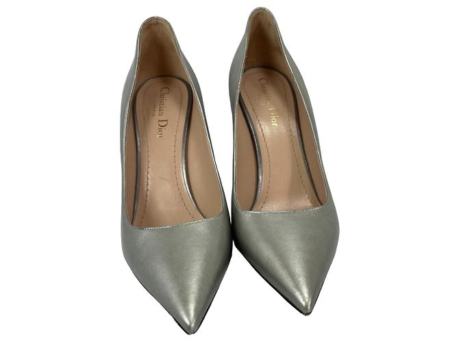 Christian Dior Silver Leather Pointed Toe Heels