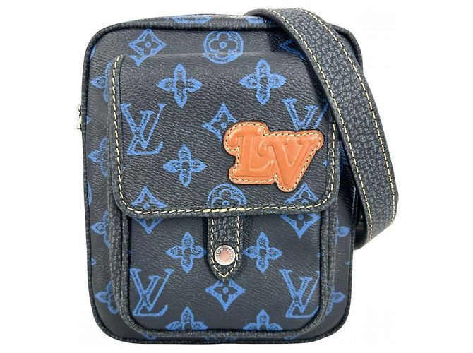 Borsa a tracolla Louis Vuitton Monogram Record Christopher da uomo Blu navy