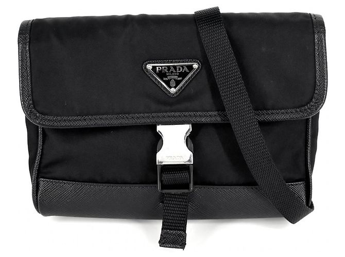 Borsa a tracolla in nylon nero Prada