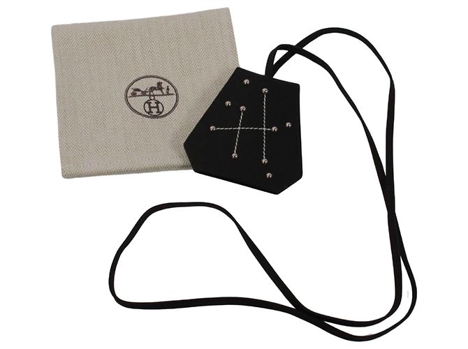 Hermès Hermes Black Leather Keyring Charm Clochette Necklace